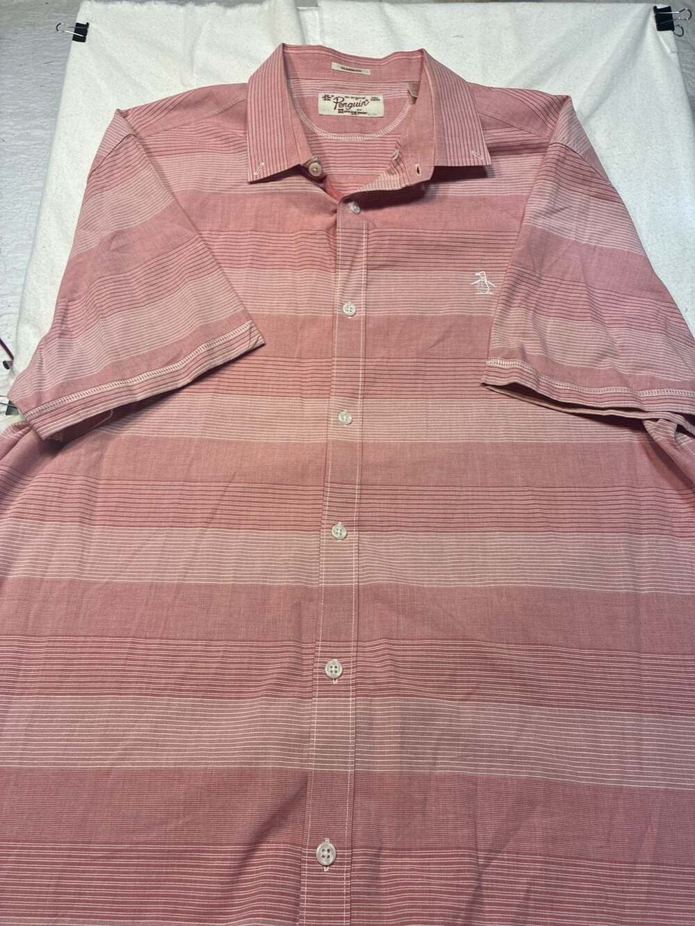 Original Penguin by Munsingwear Men's Classic Fit Striped Short Sleeve Shirt Siz